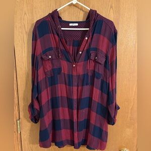 Maurices Burgundy and Navy Plaid Button-Down Shirt